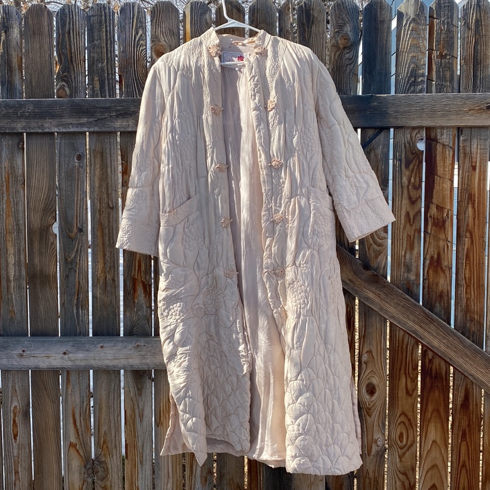 Vintage Silk Chinese Quilted Duster in Blush One Size